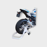 نمای عقب ماکت موتور BMW S1000RR با اگزوز نقرهای و پایه نمایش