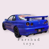 نمای عقب ماکت نیسان اسکایلاین GT-R R34 آبی فرشاد تویز