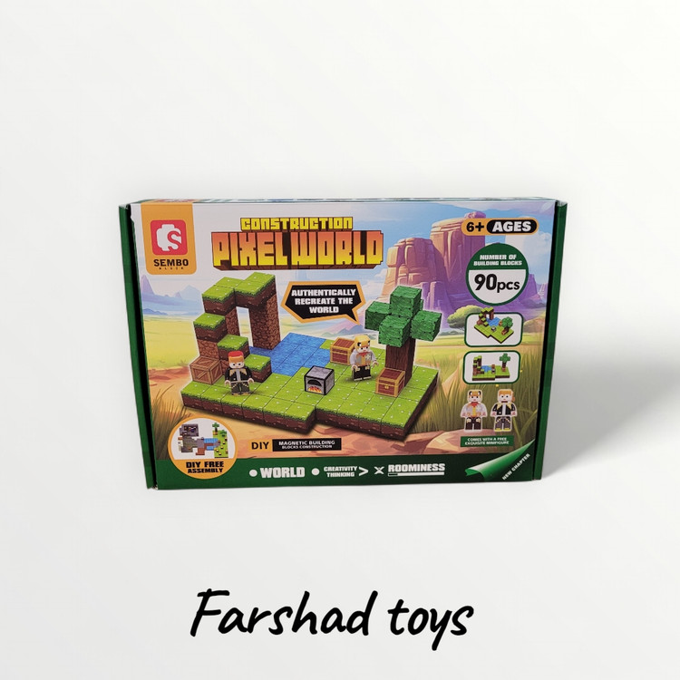 جعبه لگو ساختنی SEMBO Block Pixel World مدل 301201 با ۹۰ قطعه و دو مینی فیگور
