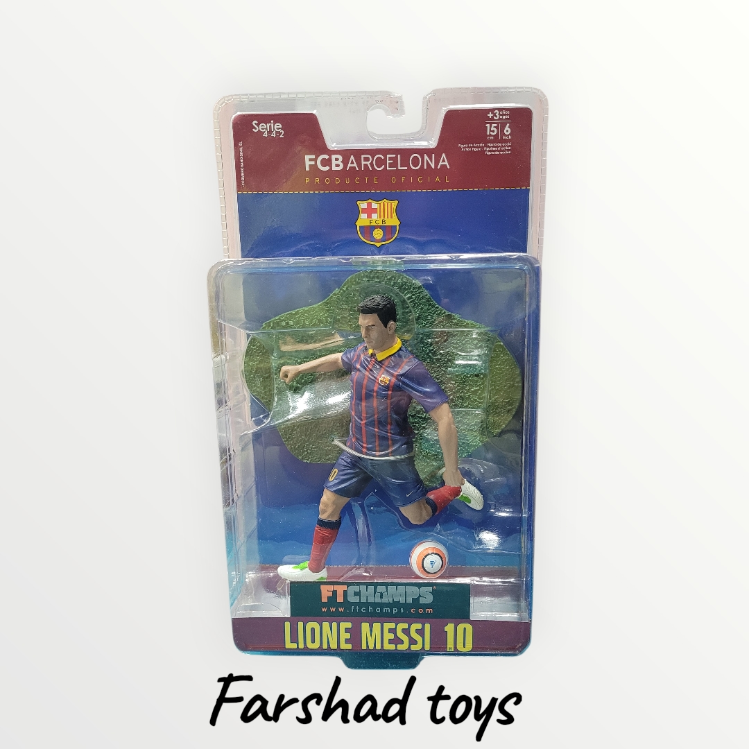 فیگور رسمی لیونل مسی شماره ۱۰ با لباس بارسلونا و توپ در بستهبندی FT Champs فرشاد تویز