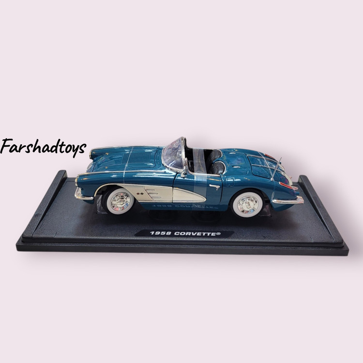 نمای جانبی ماکت Chevrolet Corvette Convertible 1958 موتور مکس مقیاس 1:18 رنگ آبی فرشاد تویز