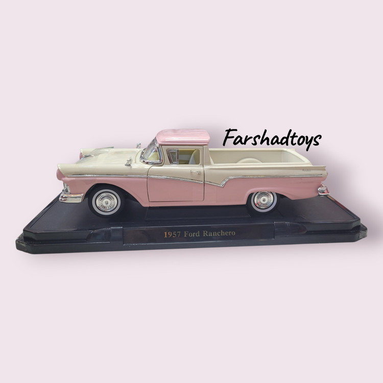 نمای جانبی ماکت Ford Ranchero 1957 رنگ صورتی و کرم برند یاتمینگ مقیاس 1:18 | FarshadToys