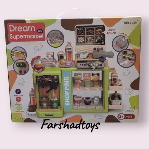 سوپرمارکت اسباب بازی Inbealy مدل Dream Supermarket با صندوق فروشگاهی و دستگاه قهوه ساز | فرشاد تویز