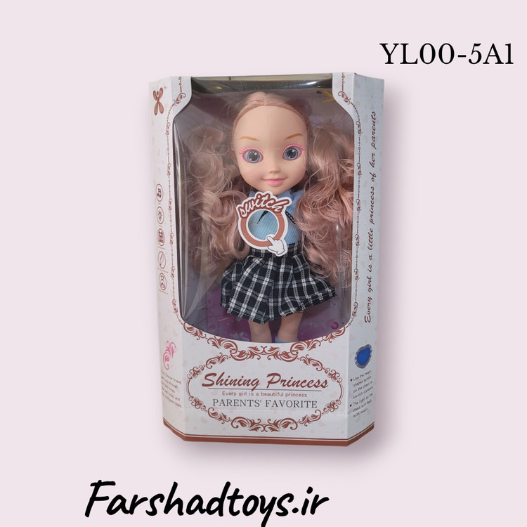 عروسک موزیکال Shining Princess مدل YL-005A1 با لباس چهارخانه آبی | فرشاد تویز