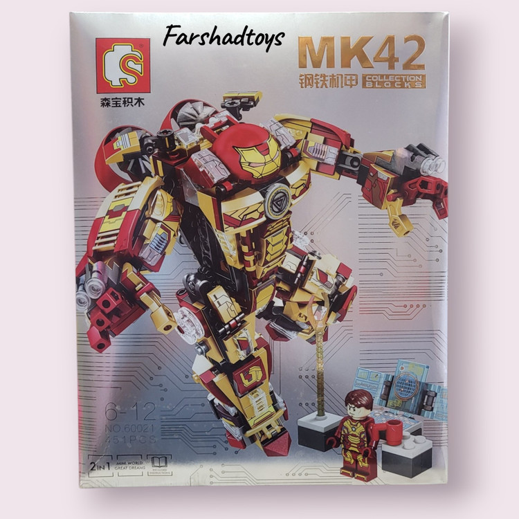 لگو ساختنی 2 در 1 آیرون من MK42 کد 60021 برند SEMBO BLOCK با 451 قطعه