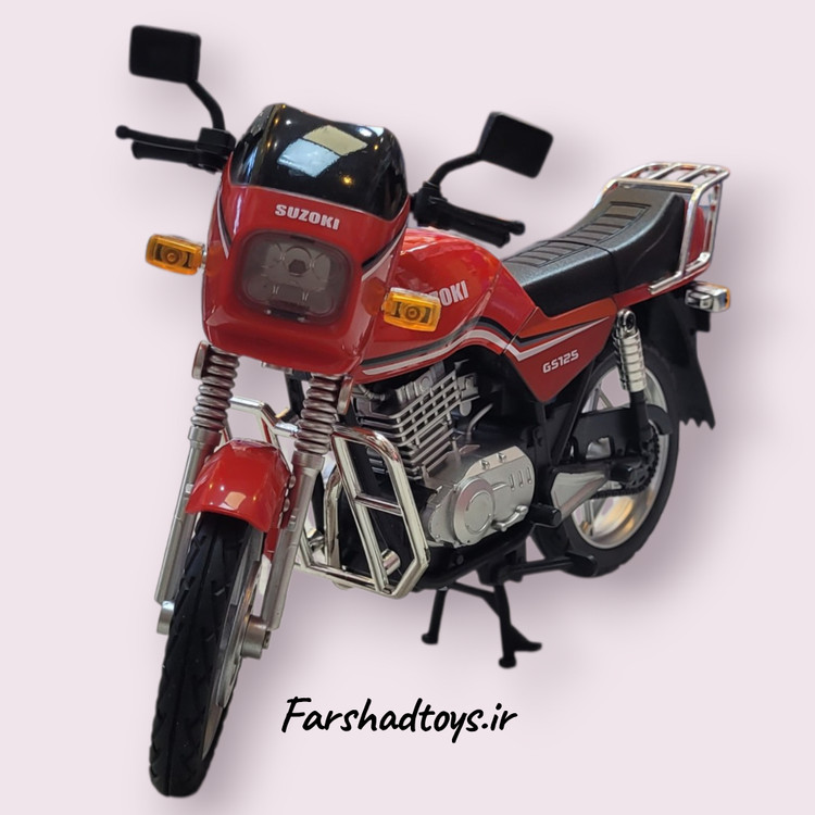 ماکت موتور Suzuki GS125 قرمز نمای جلو با طراحی کلاسیک و بدنه فلزی | Farshadtoys
