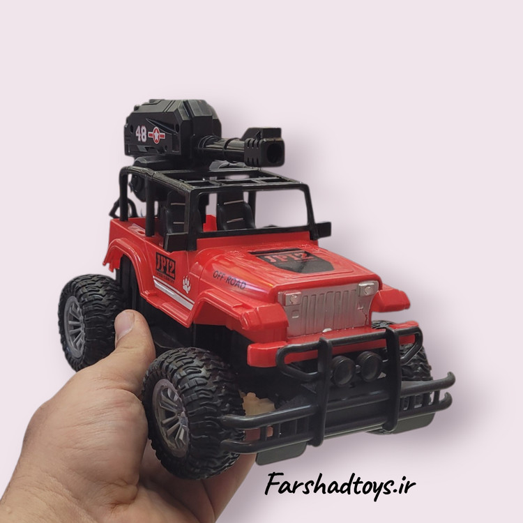 جیپ کنترلی آفرود قرمز مجهز به لانچر تیر ژلهای و توپ چرخان | Farshadtoys