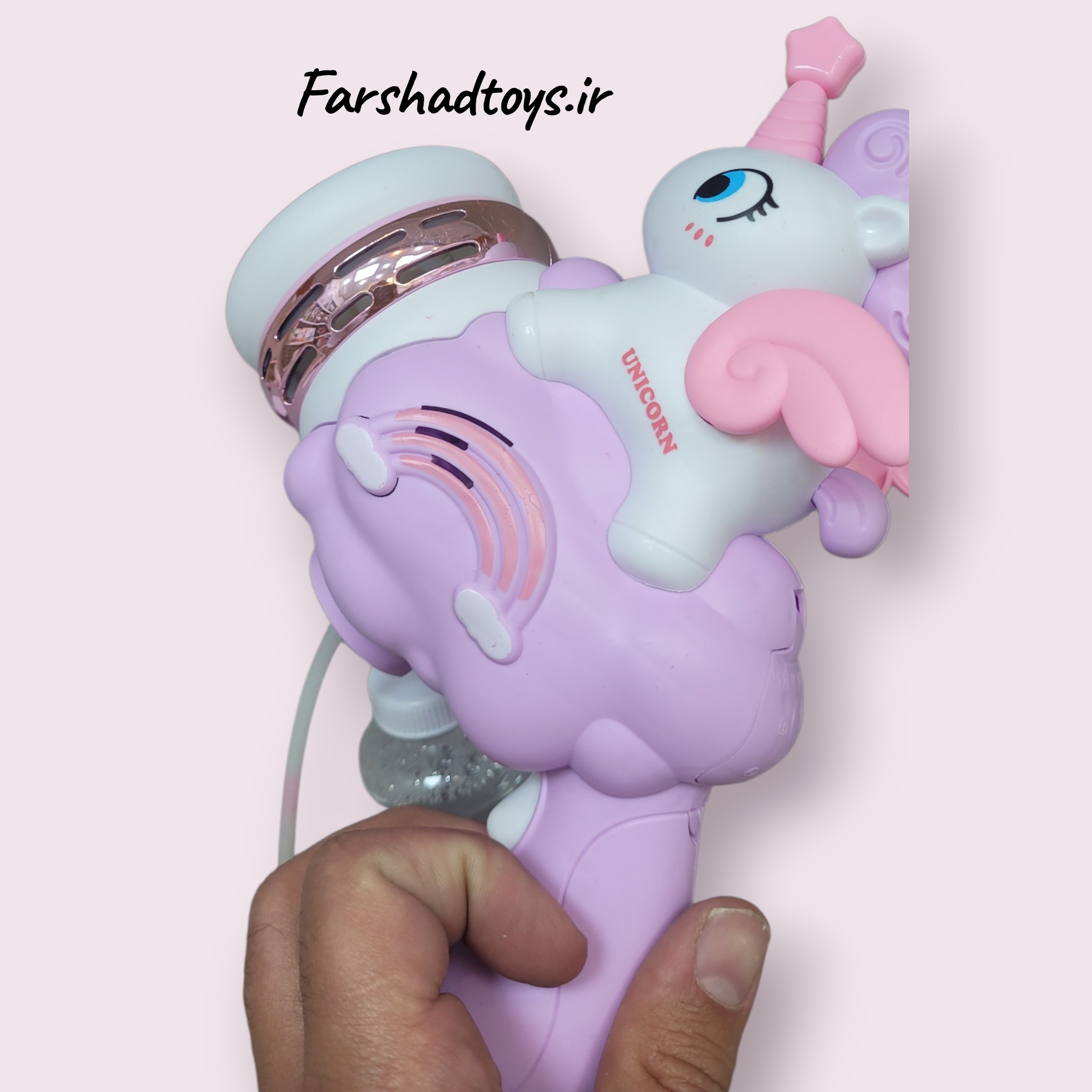 حباب ساز چراغ دار طرح اسب تک شاخ یونیکورن رنگ صورتی بنفش