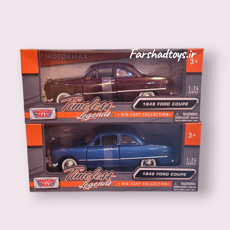 ماکت Ford Coupe 1949 موتور مکس در دو رنگ آبی و زرشکی مقیاس 1:24