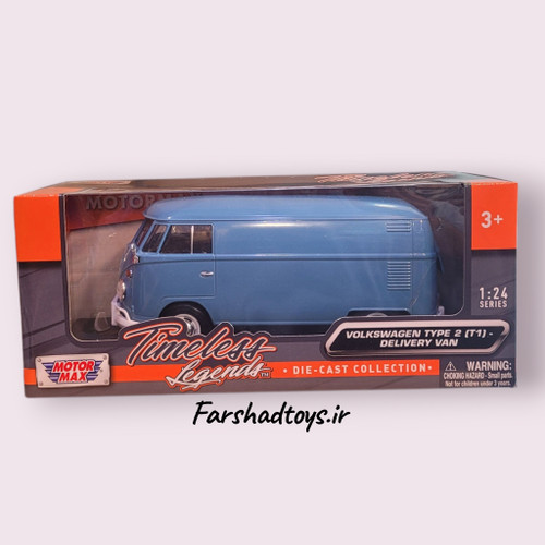 ماکت ماشین فولکس واگن Type 2 T1 Delivery Van موتور مکس مقیاس ۱:۲۴ رنگ آبی داخل جعبه