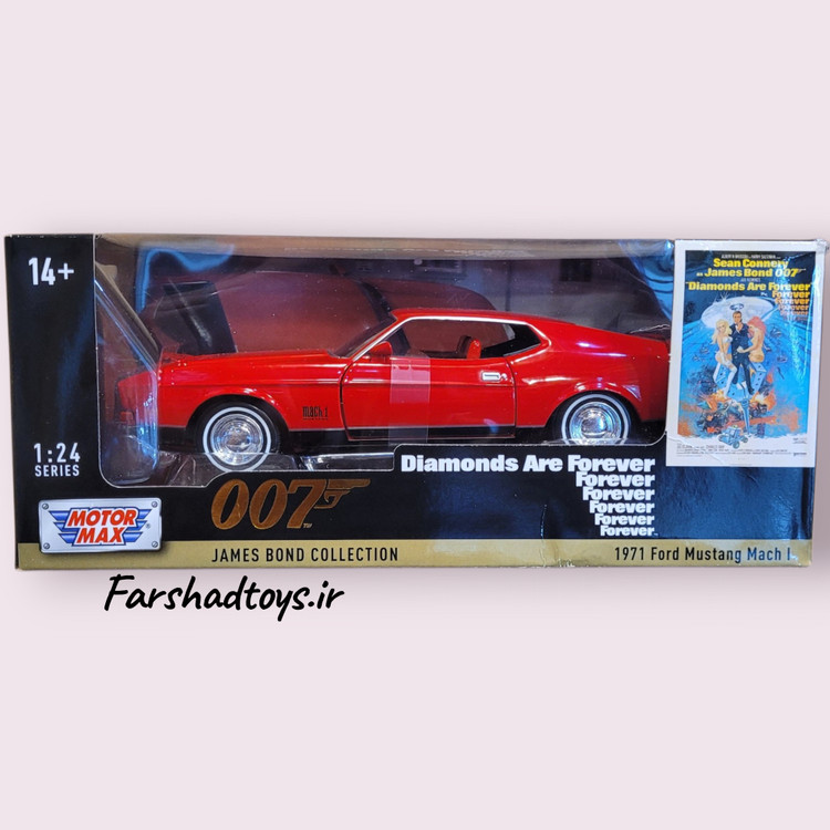 ماکت ماشین فلزی فورد موستانگ Mach 1 1971 جیمز باند برند Motor Max مقیاس 1:24 جعبه دار در فرشاد تویز