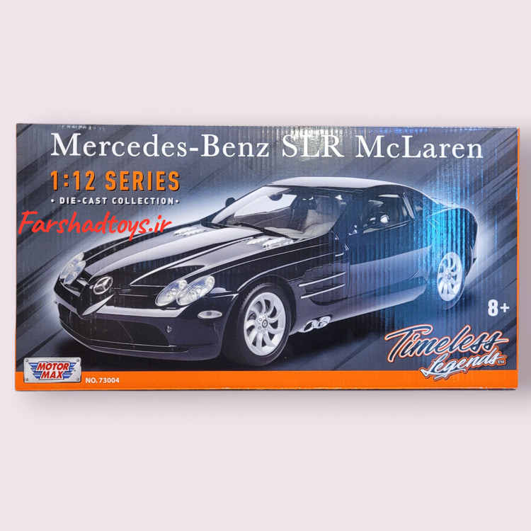 نمای جلوی جعبه ماکت Mercedes-Benz SLR McLaren برند Motor Max سری Timeless Legend مقیاس 1:12 در فرشاد تویز