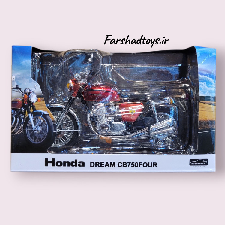 ماکت موتور فلزی هوندا Dream CB750Four برند Automaxx Premium مقیاس 1:12 رنگ قرمز متالیک جعبه دار در فرشاد تویز