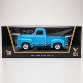 ماکت فلزی فورد F100 پیکاپ مدل 1953 برند Yatming مقیاس 1:18 در رنگ قرمز و آبی کلکسیونی فرشاد تویز