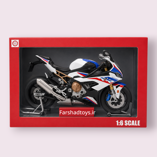 ماکت موتور BMW S1000RR دودزا و شارژی مقیاس ۱/۶ داخل جعبه ویندو باکس قرمز
