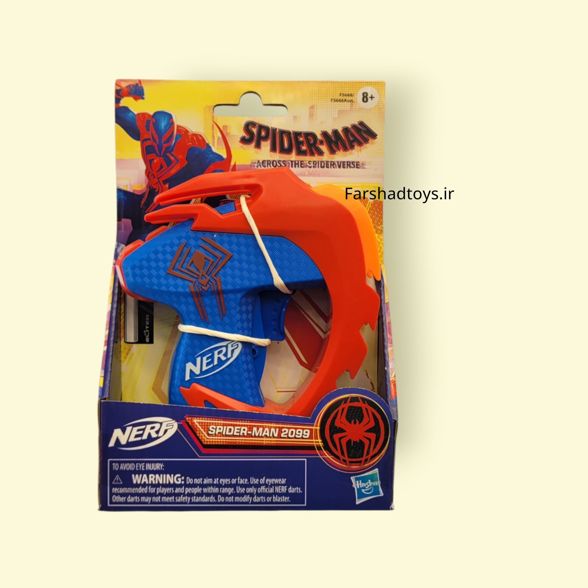اسلحه تیر ابری نرف هزبرو مدل Spider-Man 2099 سری Marvel نمای جلوی بسته‌بندی در فرشاد تویز