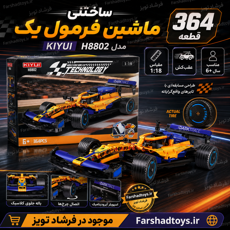 عکس تبلیغاتی ساختنی ماشین فرمول یک KIYUI مدل H8802 با 364 قطعه در فرشاد تویز