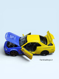 ماکت نیسان اسکایلاین R34 آبی و زرد با چهار قسمت بازشو