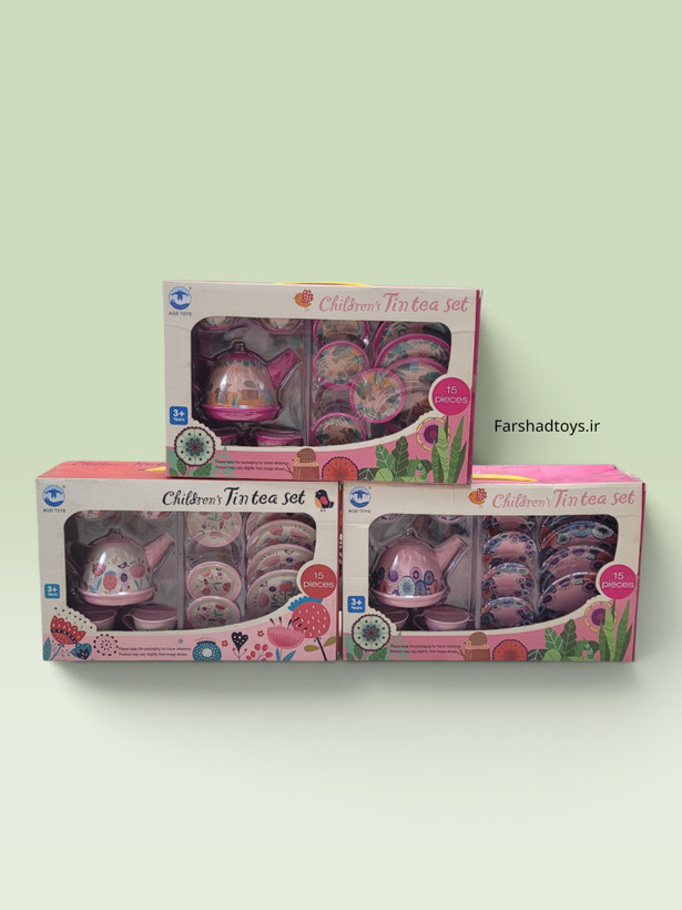 بستهبندی سه طرح ست چایخوری فلزی ۱۵ تکه AOZI TOYS