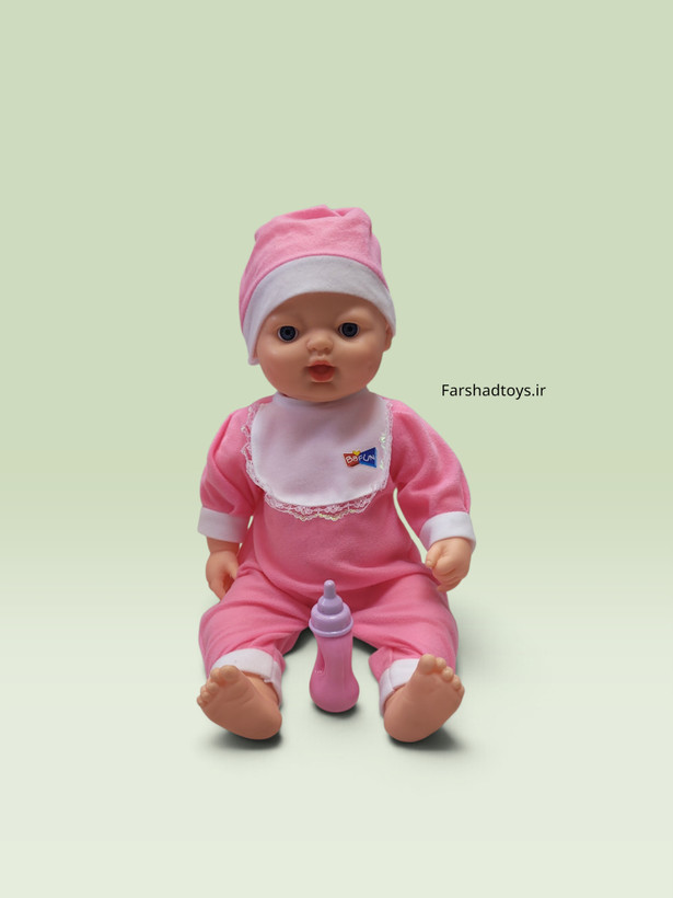 عروسک بیبی بلیندا مدل Lovely Baby صورتی روشن همراه شیشه شیر - فرشاد تویز