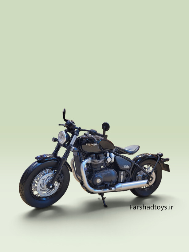 نمای سهرخ ماکت موتورسیکلت تریومف Bonneville Bobber مشکی ویلی