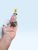 اندازه واقعی فیگور طوطی کاکادو صورتی Animal Paradise روی دست فرشاد تویز