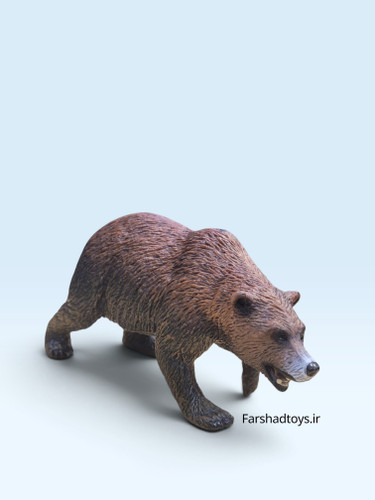 نمای سه رخ فیگور خرس قهوهای Animal Paradise با دهان باز و بافت خز فرشاد تویز