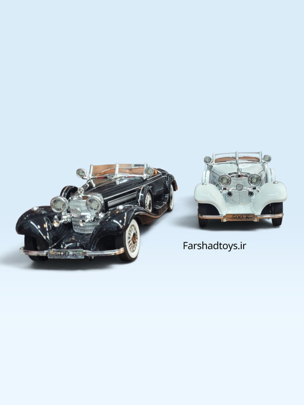 نمای جلو ماکت مرسدس بنز 500 K Roadster سفید و مشکی مقیاس یک هجدهم فرشاد تویز