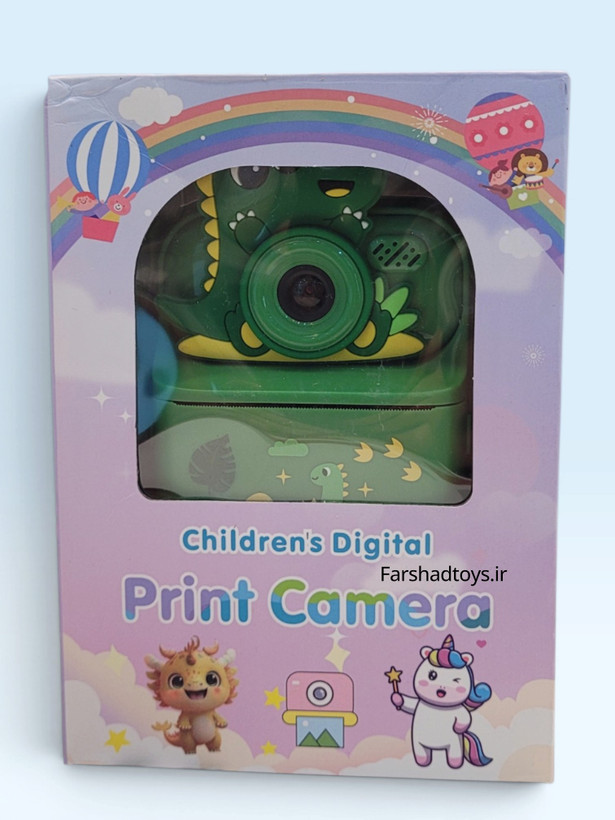 بستهبندی دوربین دیجیتال چاپ فوری کودک طرح دایناسور سبز Children's Digital Print Camera فرشاد تویز