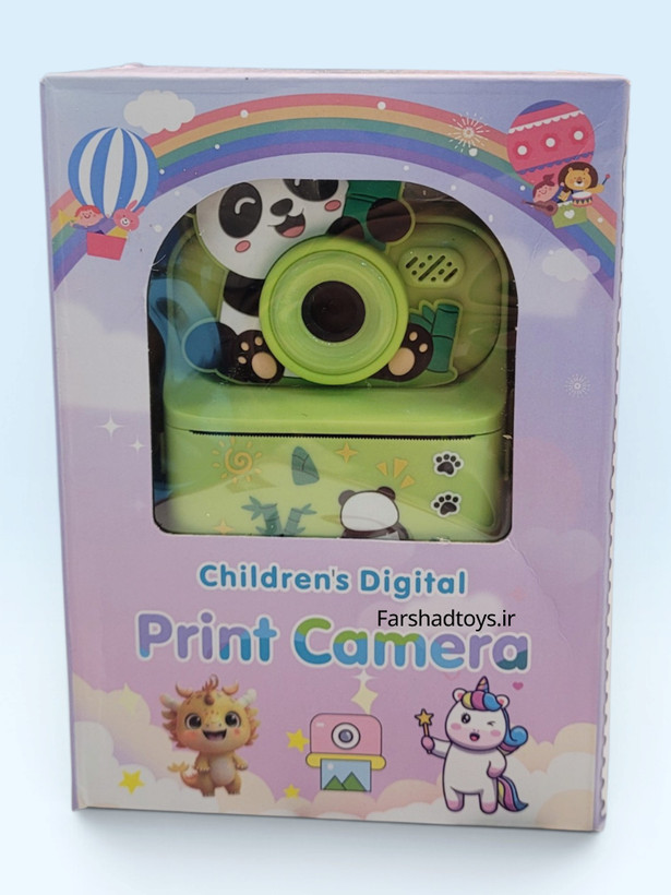 دوربین دیجیتال چاپ فوری کودک طرح پاندا سبز داخل جعبه Children's Digital Print Camera فرشاد تویز
