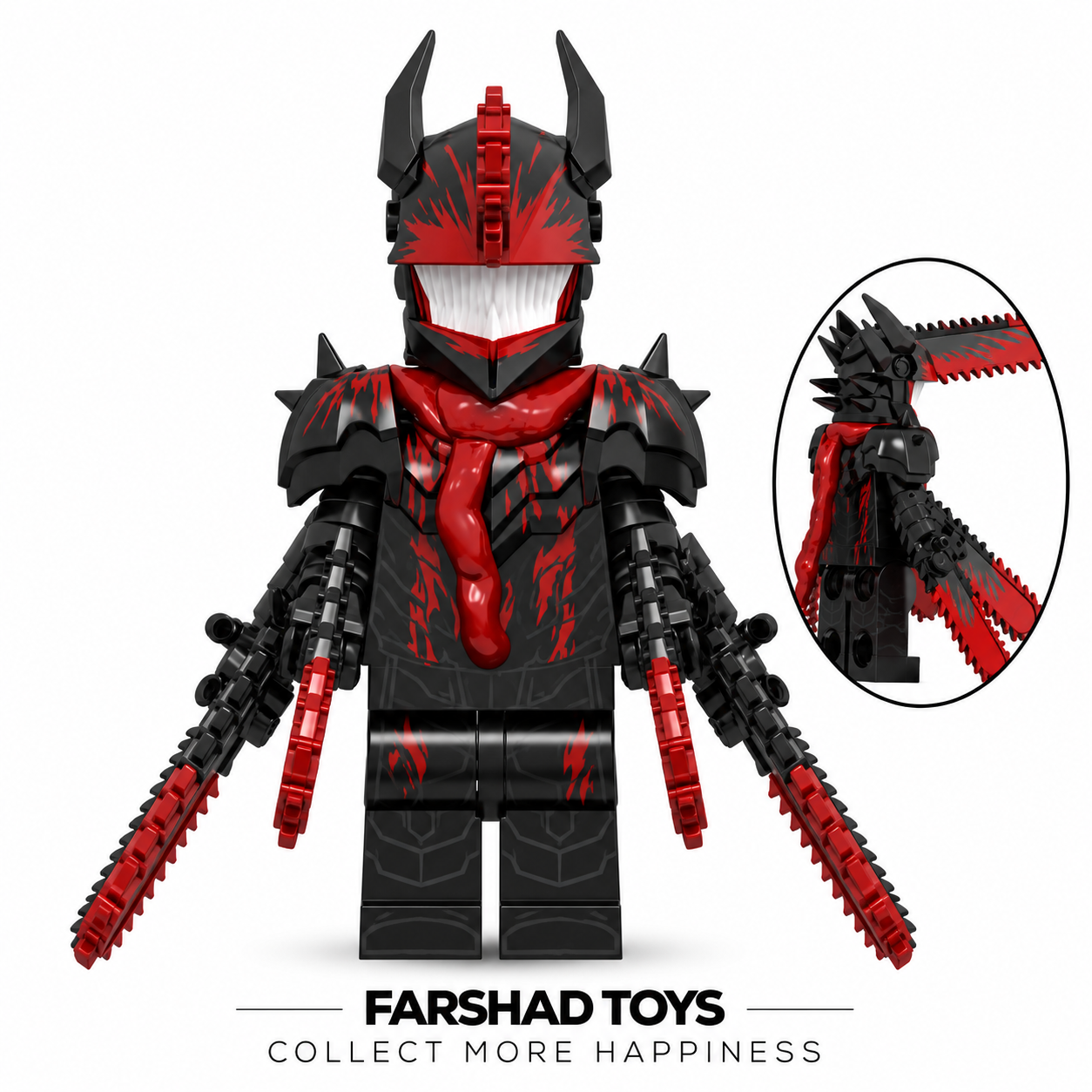 مینیفیگور شیطان ارهبرقی Chainsaw Demon کد WM2565 با زره قرمز و مشکی و تیغههای ارهای
