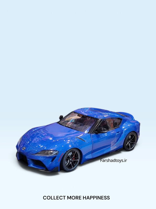 نمای سه رخ جلوی ماکت تویوتا GR Supra آبی برند Solido