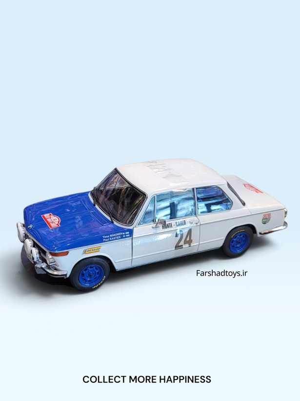 نمای زاویه بالای ماکت BMW 2002 رالی مونت کارلو 1969 با رینگ آبی