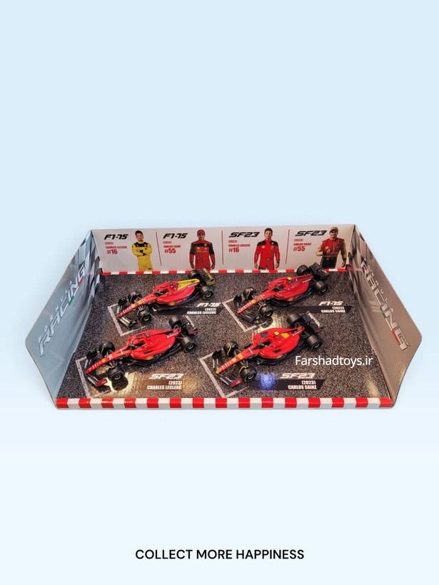 نمای کامل چهار ماکت Ferrari F1-75 و SF-23 لکلرک و ساینز مقیاس 1:43